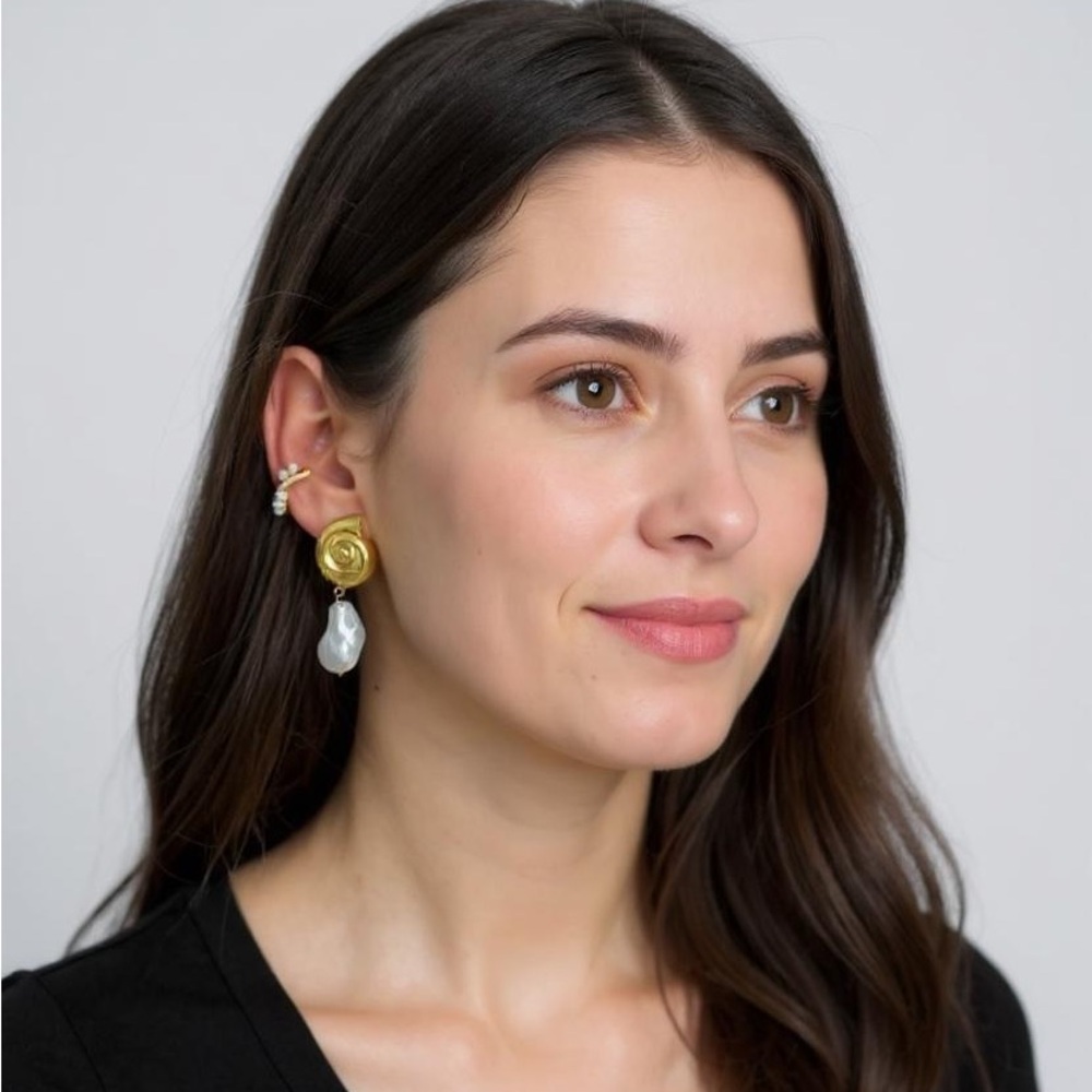 ✨New 18K Gold Plated Spiral Pearl Drop Earrings | Stainless Steel Baroque Stud✨